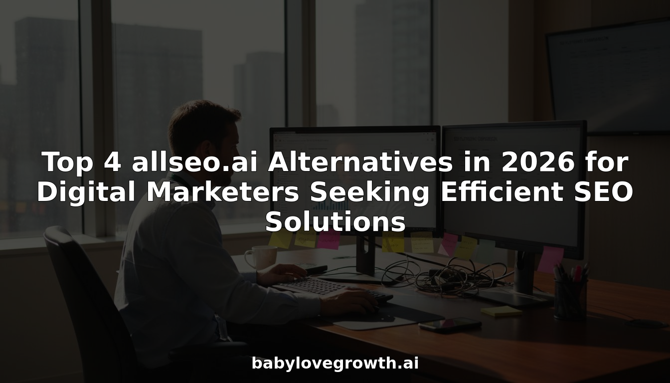 Marketer comparing SEO platforms at office desk