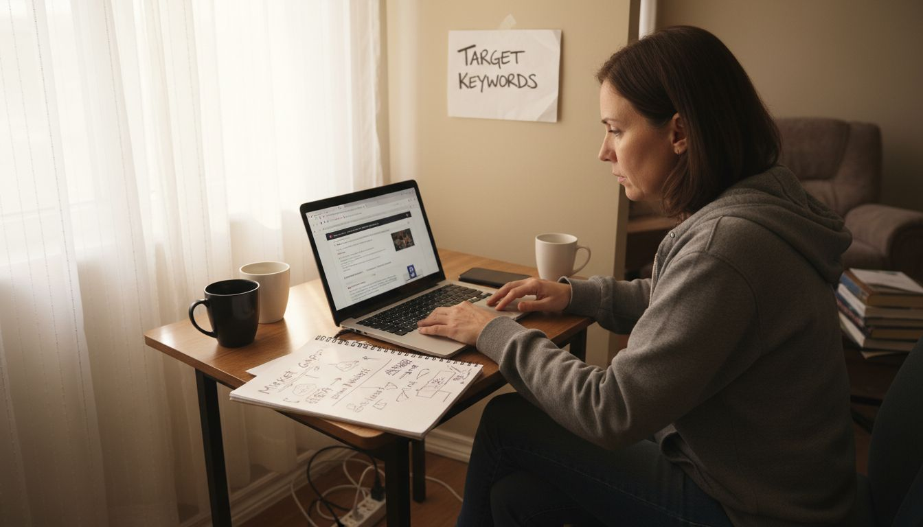 Entrepreneur doing competitor research at desk