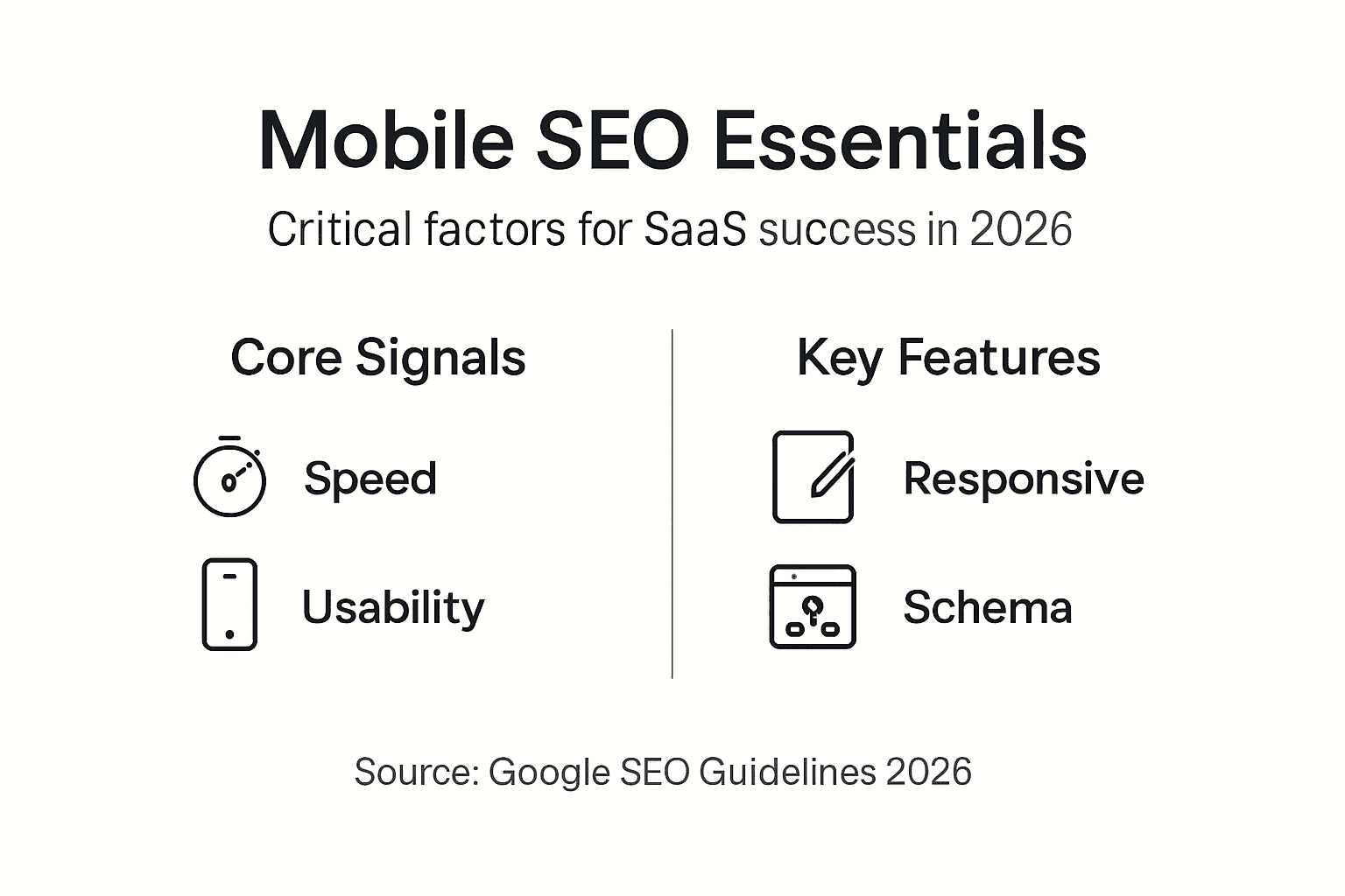 Infographic shows core mobile SEO components for SaaS