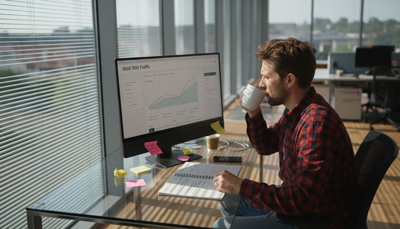 Man viewing website traffic analytics report