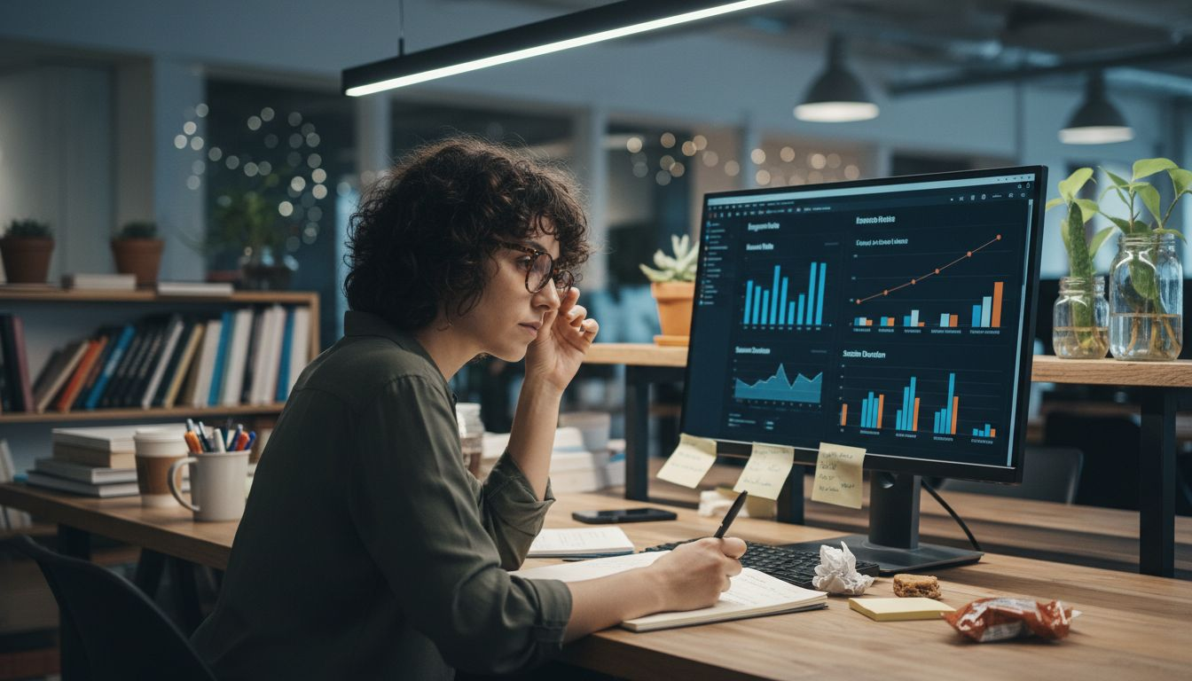 Woman checking engagement metrics on SEO dashboard