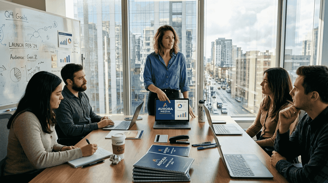 Marketing team meeting to discuss brand strategy