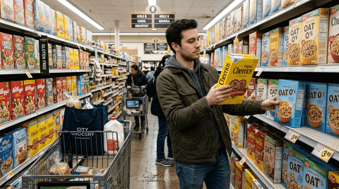 Shopper comparing two similar product brands