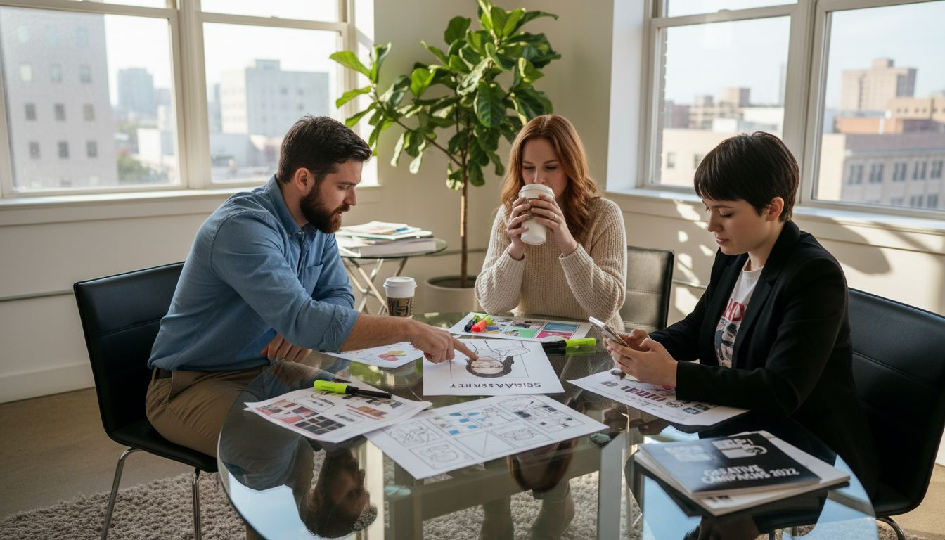 Team developing brand storytelling strategy