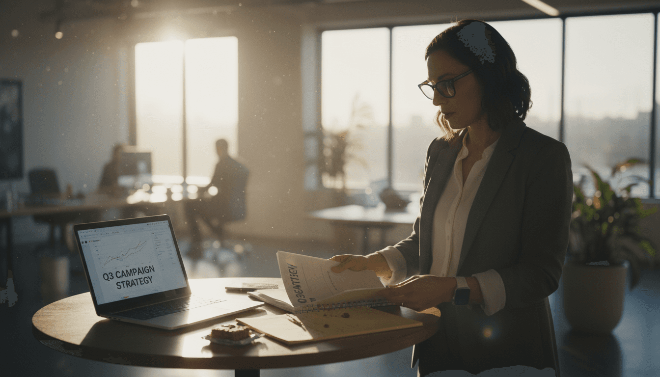 Marketer reviewing presentation for brand recall