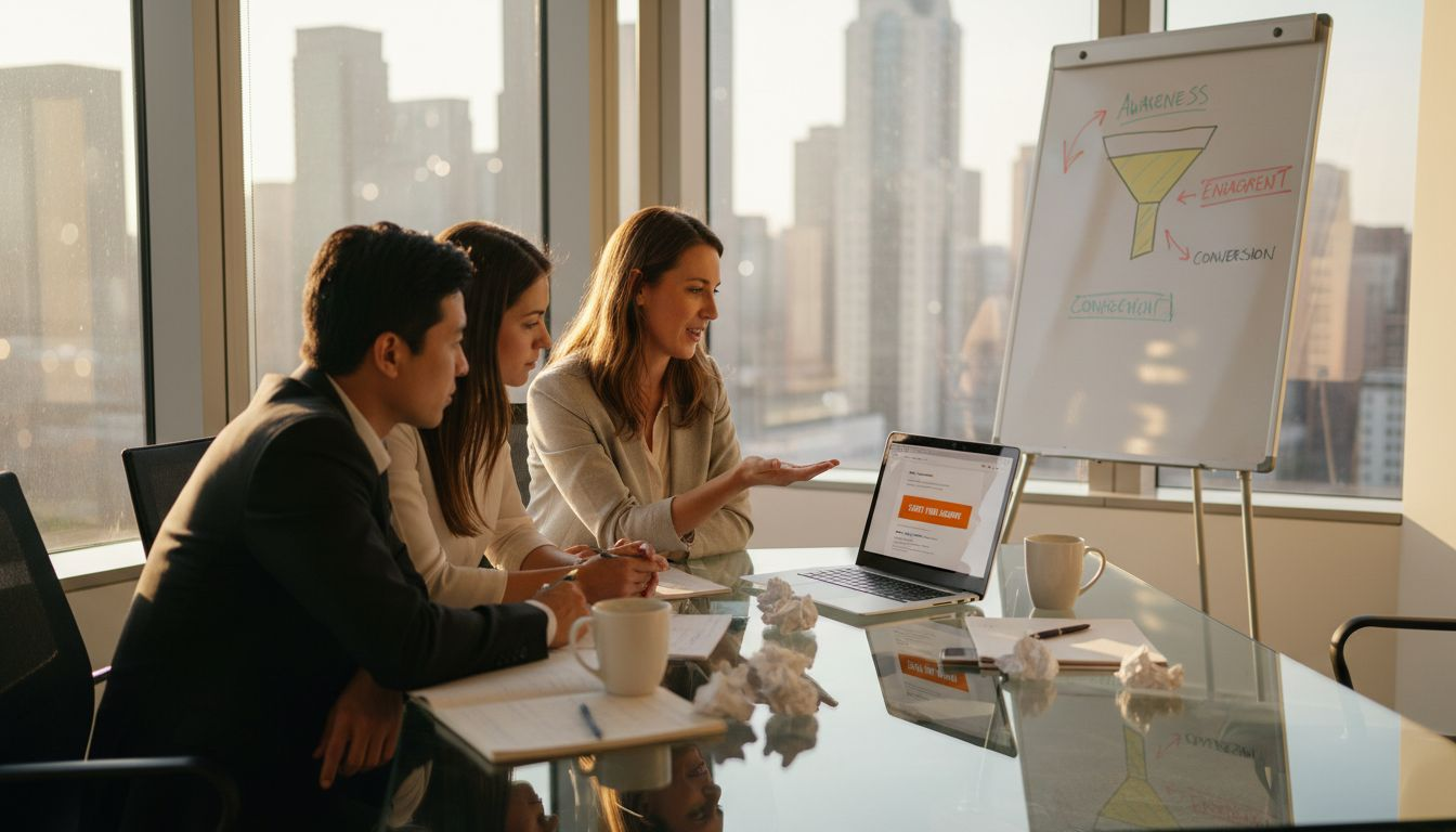 Marketing team planning CTA strategy in office