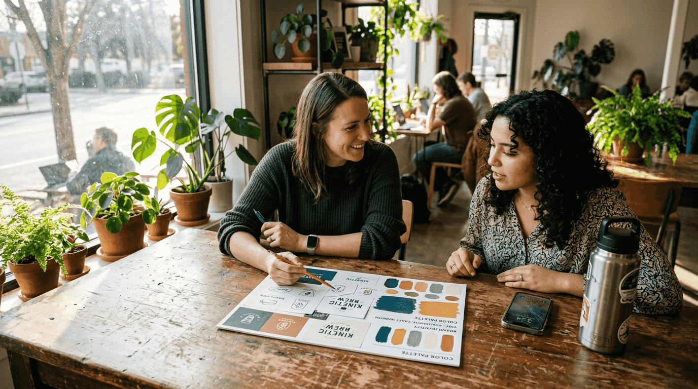 Business owners discuss branding materials