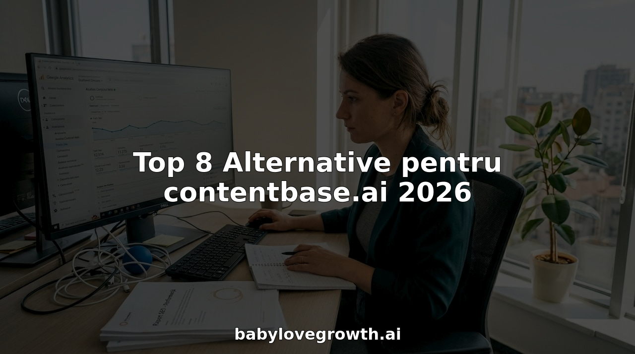 Managerul de marketing analizează diferite instrumente SEO la birou, căutând soluții pentru a îmbunătăți vizibilitatea online a companiei.