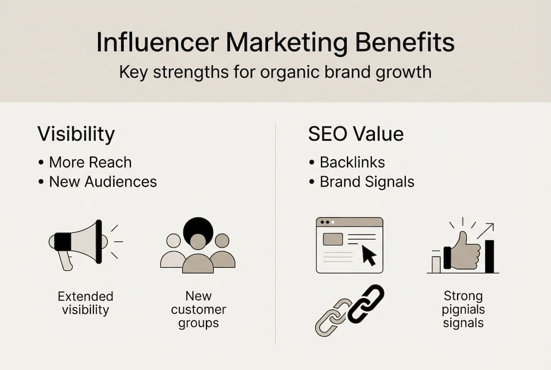 Infographic with influencer marketing benefits and SEO value
