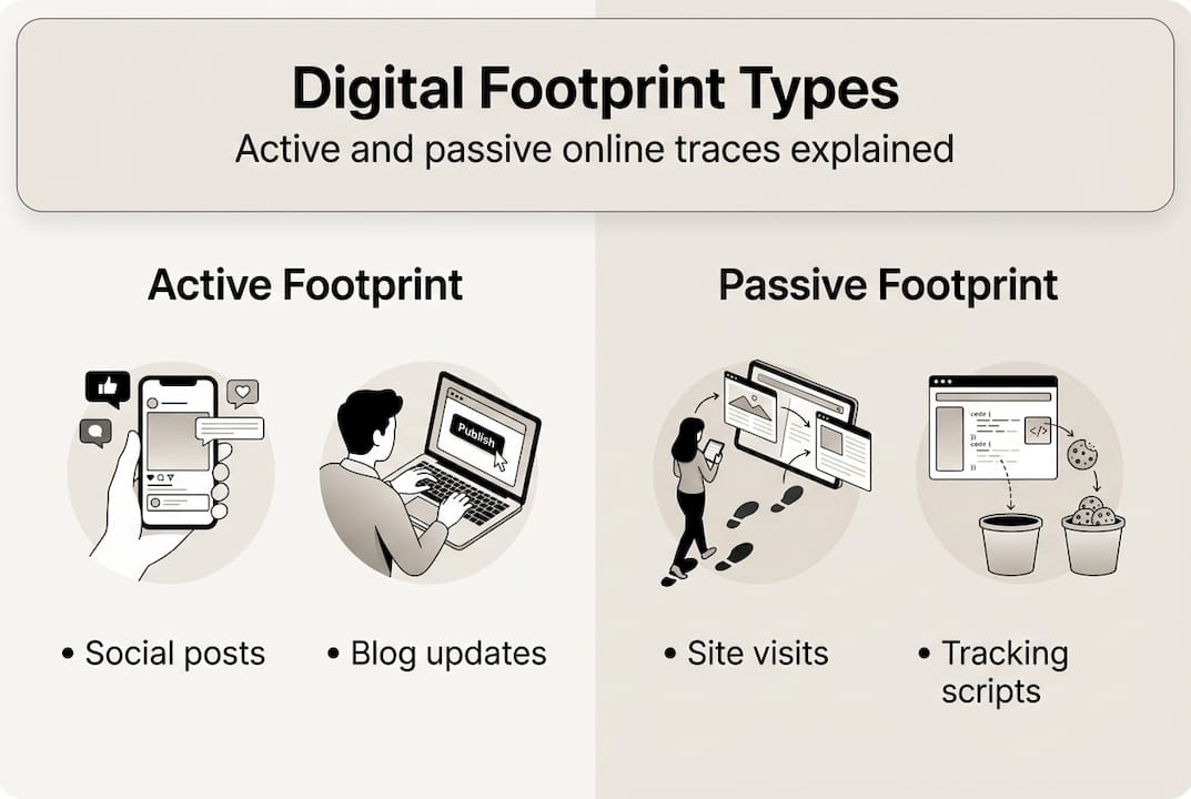 Infographic showing active and passive digital footprints