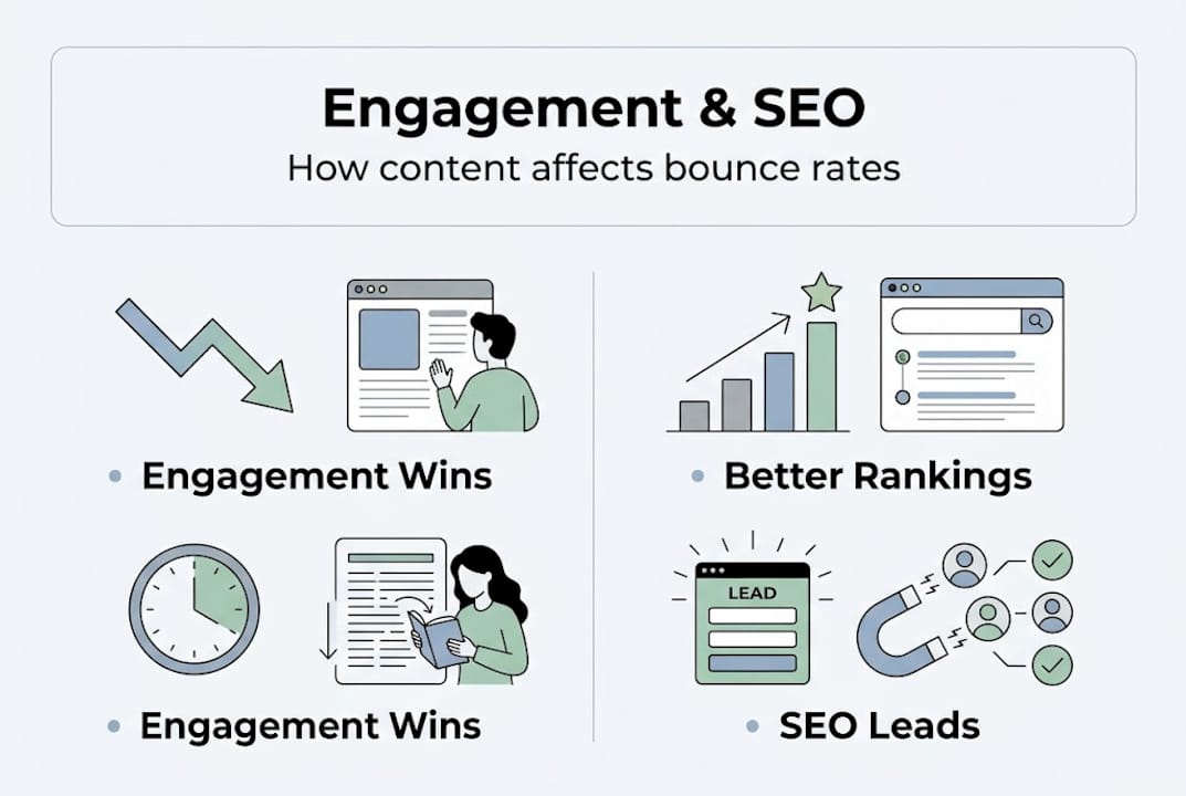 Infographic on engagement, SEO, and bounce rates