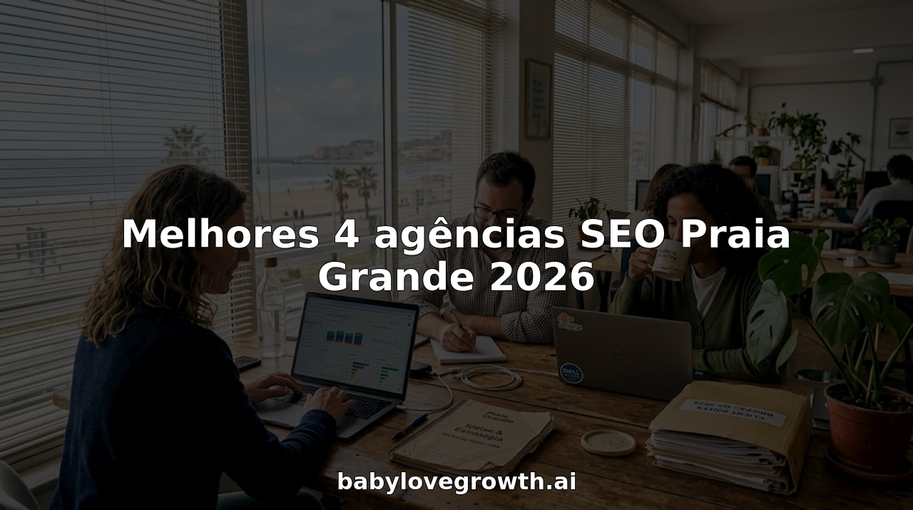 Equipa de especialistas em SEO a trabalhar em conjunto no escritório da agência em Praia Grande