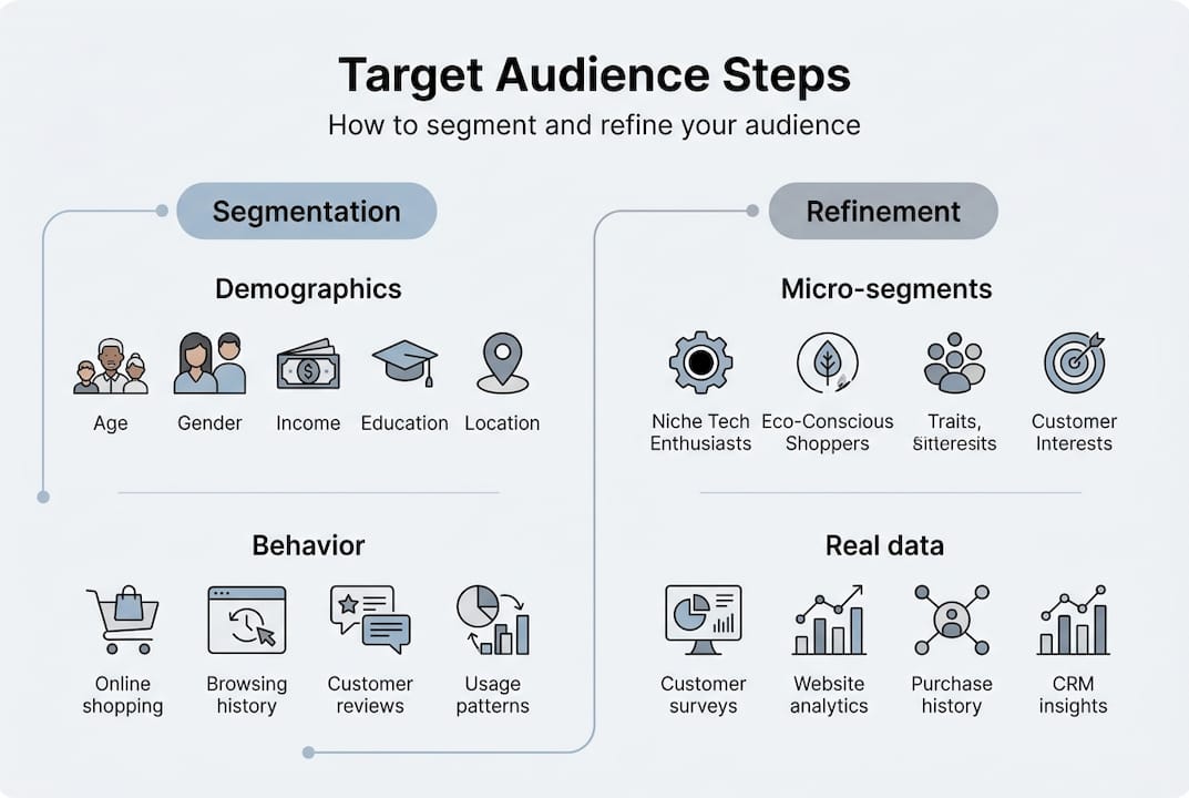Infographic outlining target audience steps