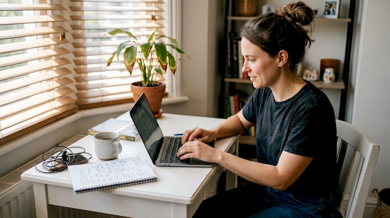 Content creator working at home desk