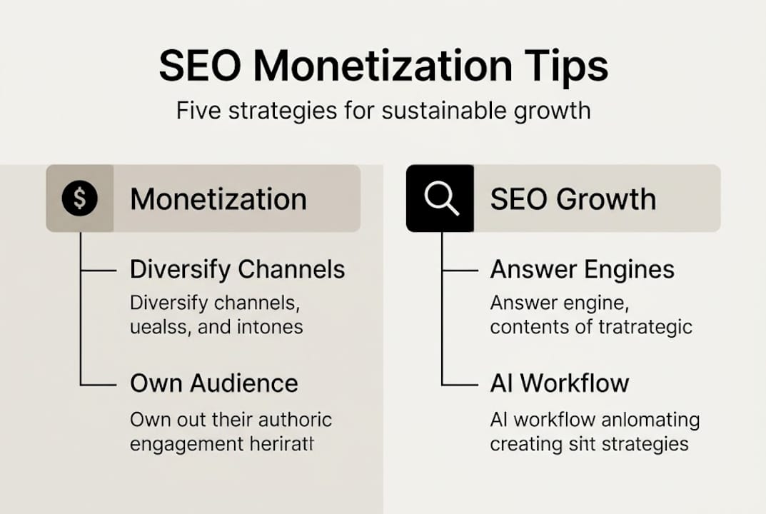 Infographic summarizing SEO monetization strategies