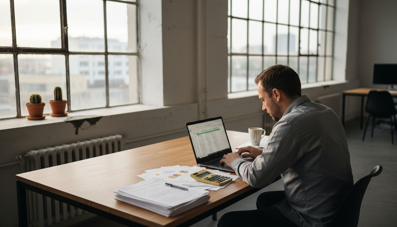 Mężczyzna analizujący wartość firmy w arkuszu Excel