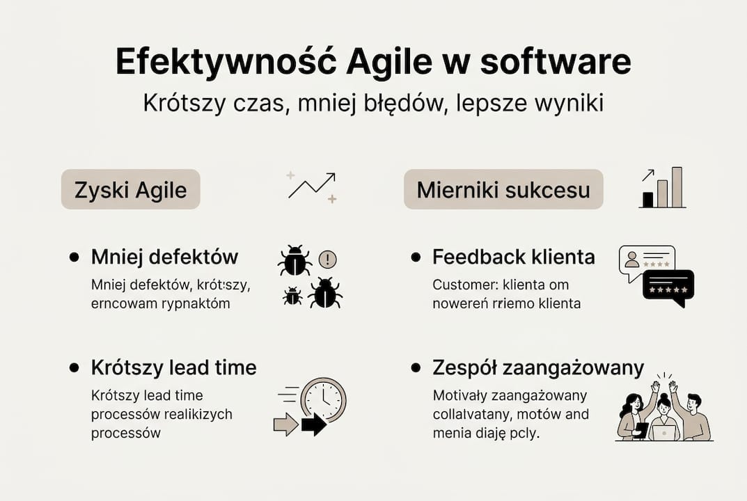 Infografika: Jak działa Agile – skuteczność, najczęstsze pułapki i kluczowe wskaźniki