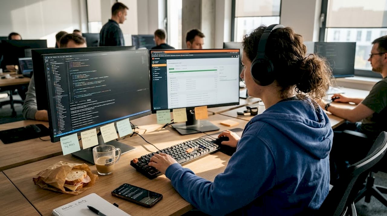 Programista uruchamia automatyczne testy wdrożeniowe.