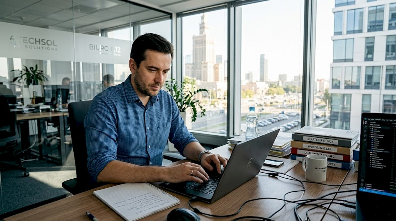 Manager IT pracujący przy biurku w firmie