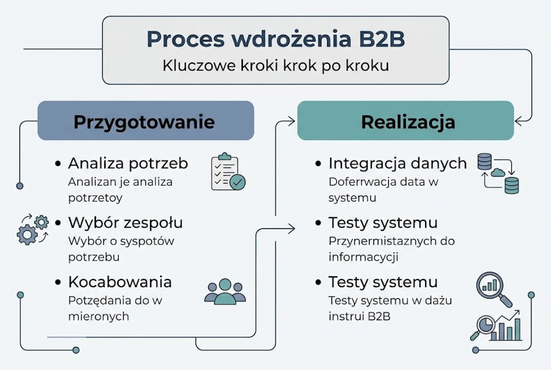 Grafika przedstawiająca kolejne kroki wdrażania rozwiązań B2B