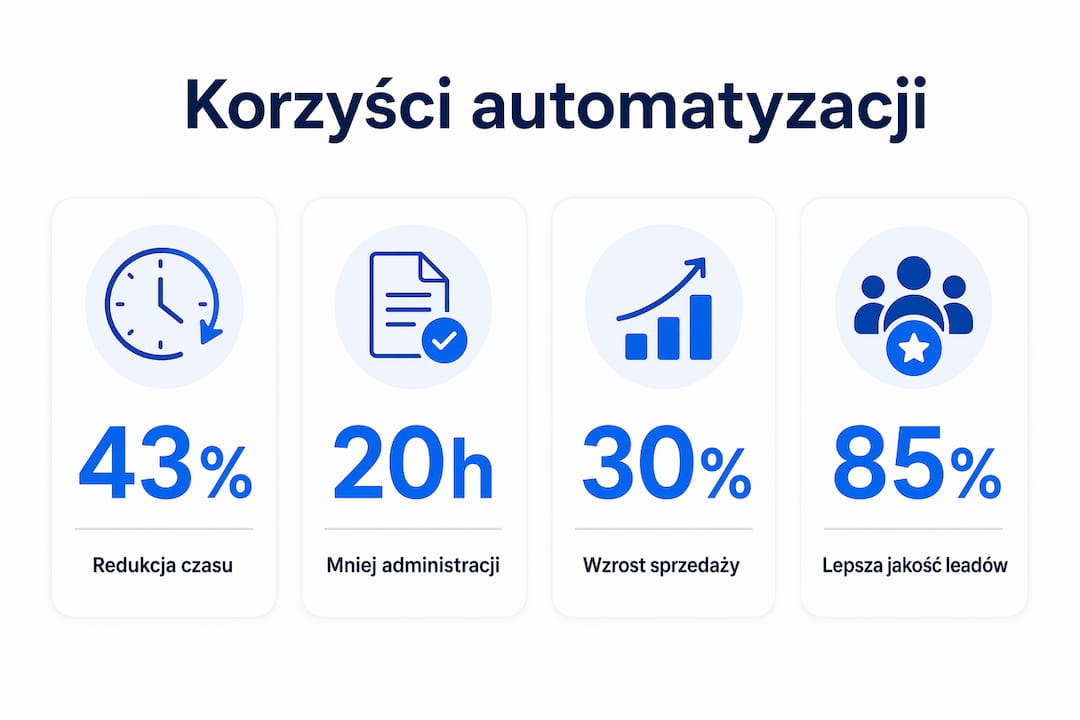 Infografika prezentująca najważniejsze zalety automatyzacji procesów sprzedażowych