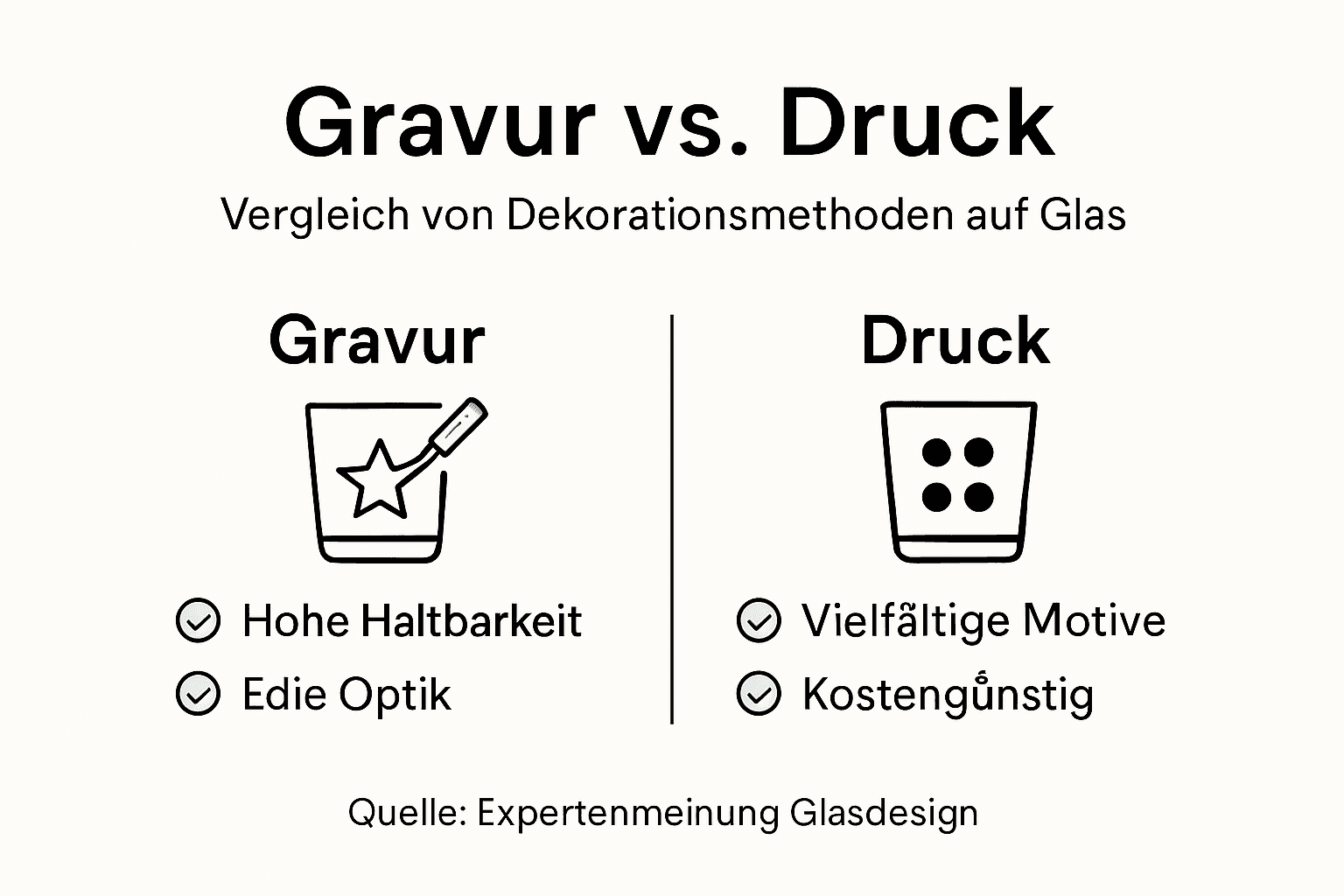 Infografik: Gravur oder Druck – was eignet sich besser für Glas?