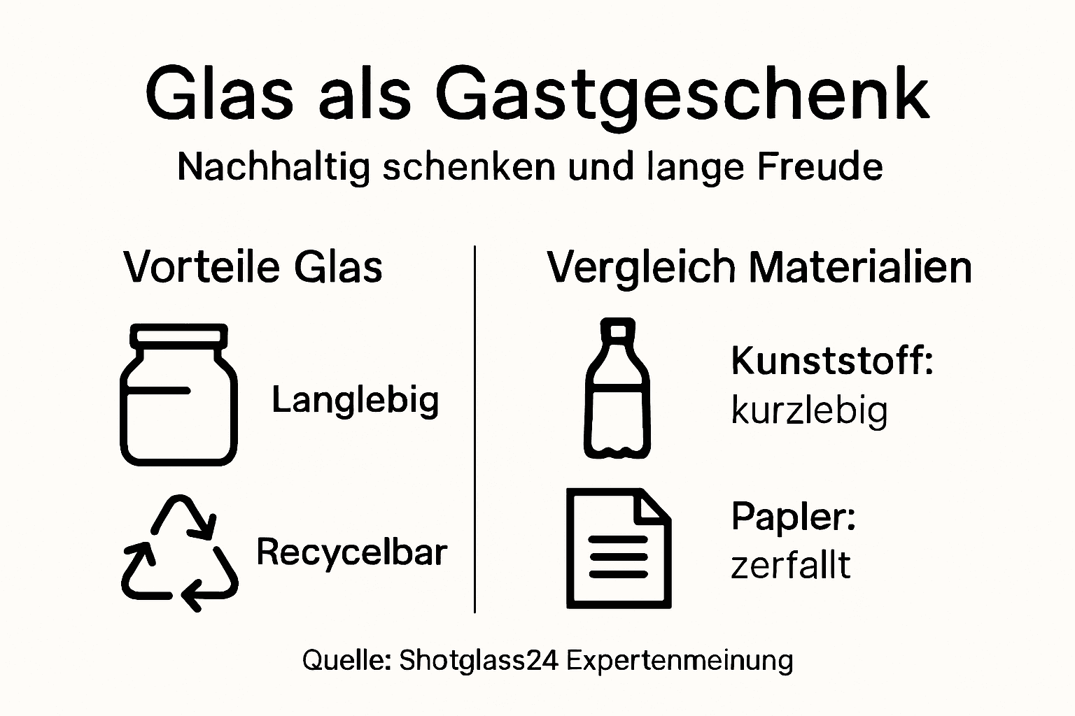 Diese Infografik stellt die Vorteile von Glas anschaulich dar und vergleicht das Material mit alternativen Werkstoffen.