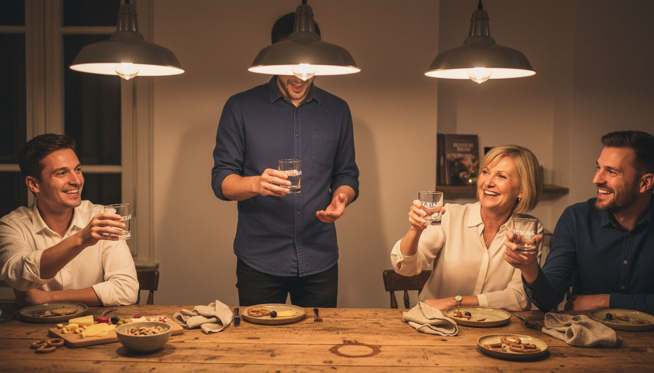 Der Gast ist begeistert von dem individuell gestalteten Glasgeschenk.