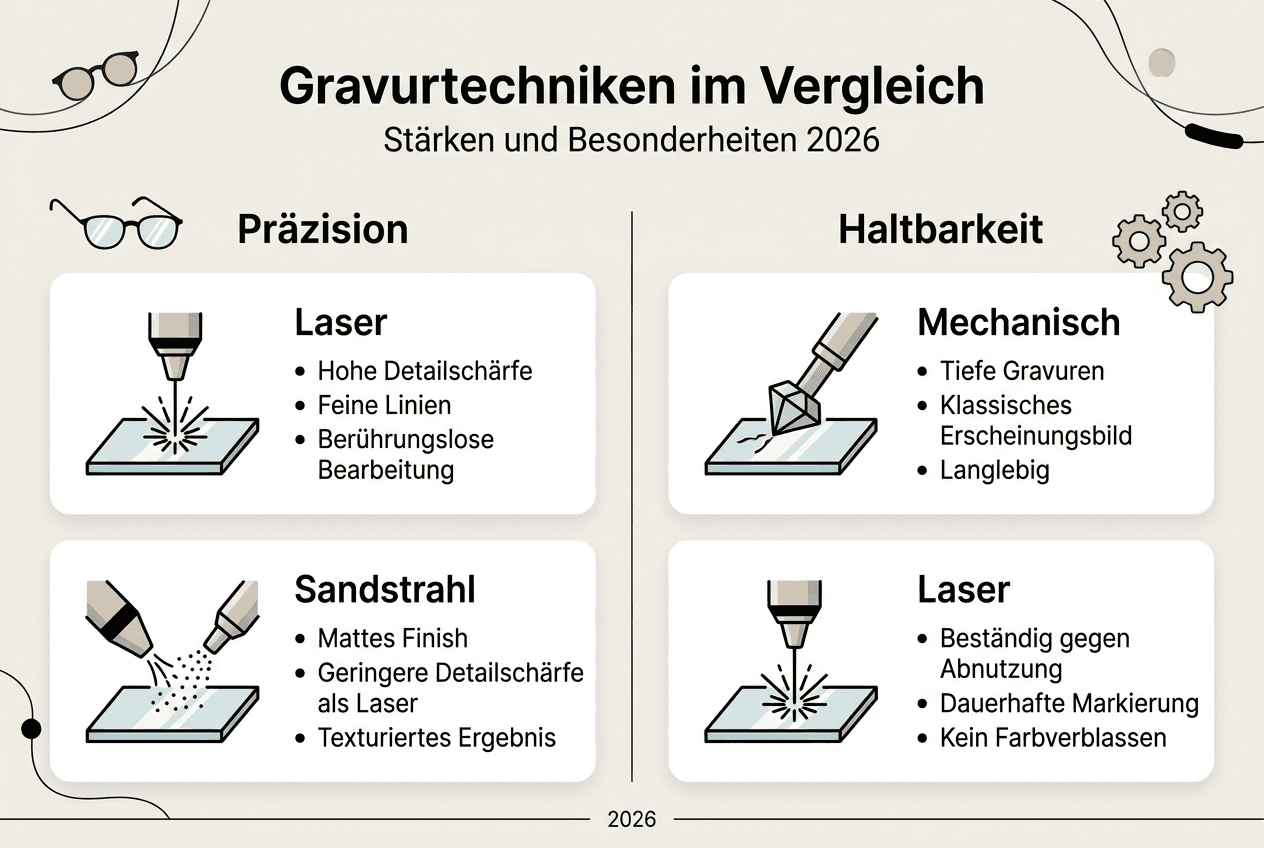 Vergleich der beliebtesten Gravurmethoden für Gläser – anschaulich dargestellt in einer Infografik