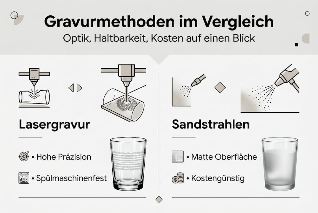 Infografik: Verschiedene Gravurtechniken für Glas im Vergleich