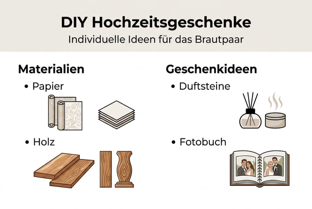 Infografik: Kreative Materialien und Inspirationen für selbstgemachte Hochzeitsgeschenke