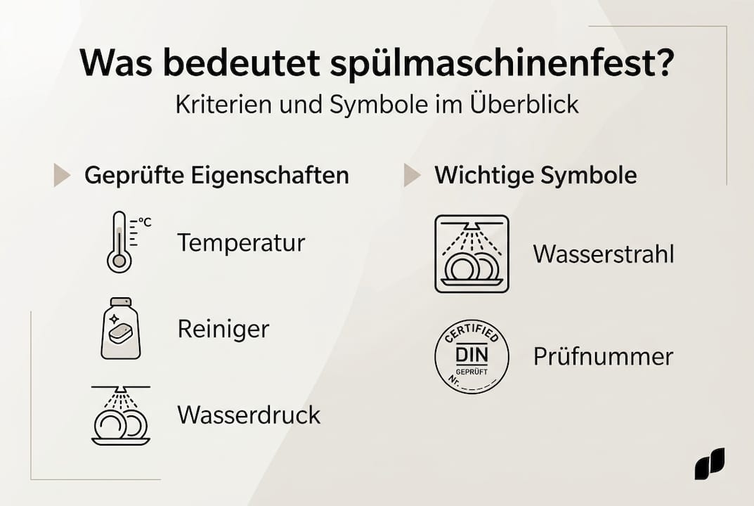 Übersicht: Merkmale und Symbole für spülmaschinengeeignete Produkte