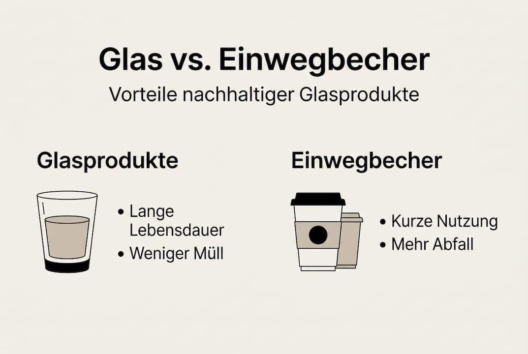 Infografik: Nachhaltigkeit und Vorteile von Glasprodukten im Vergleich