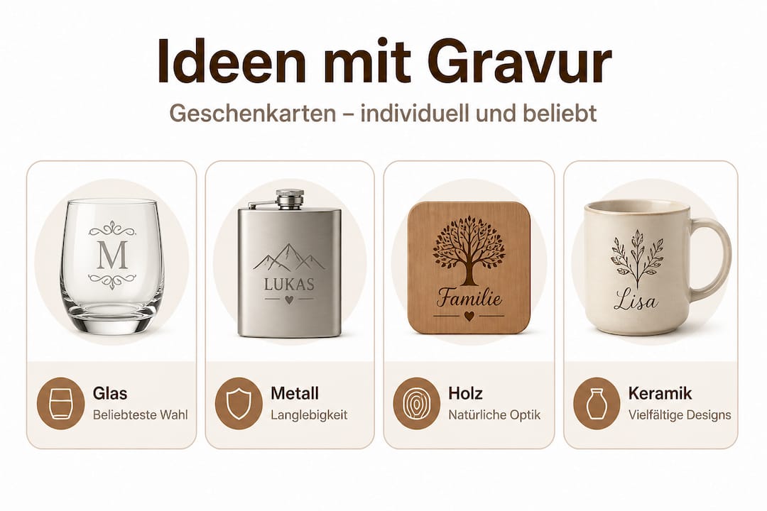 Unsere Infografik präsentiert die beliebtesten Geschenkideen mit Gravur.