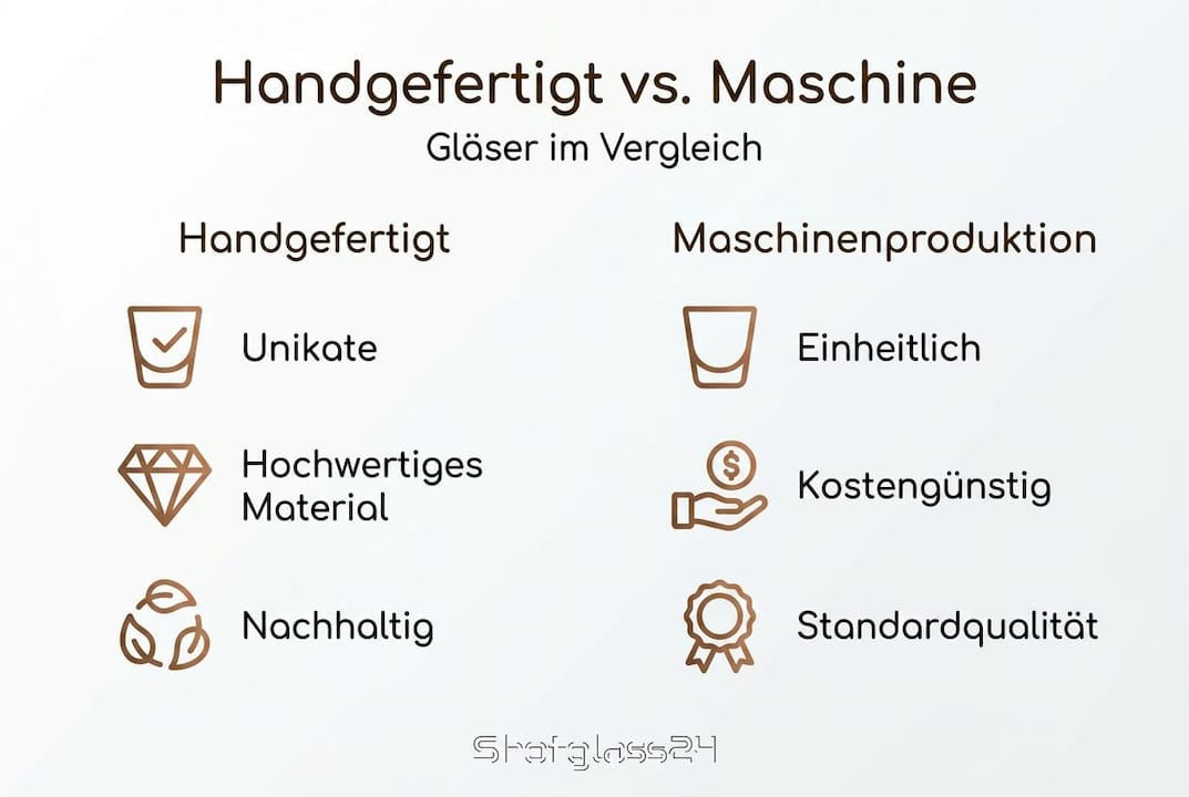 Infografik: Handgemachte Gläser vs. maschinelle Fertigung – die wichtigsten Unterschiede auf einen Blick