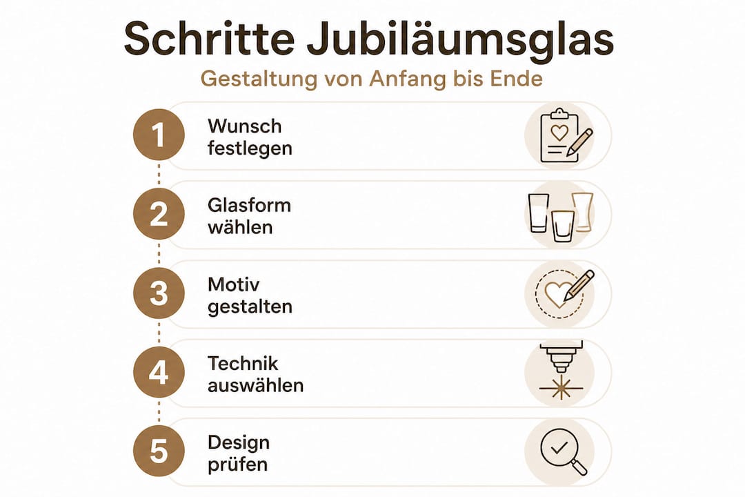 So entwerfen Sie ein Jubiläumsglas: Schritt-für-Schritt-Anleitung als Infografik
