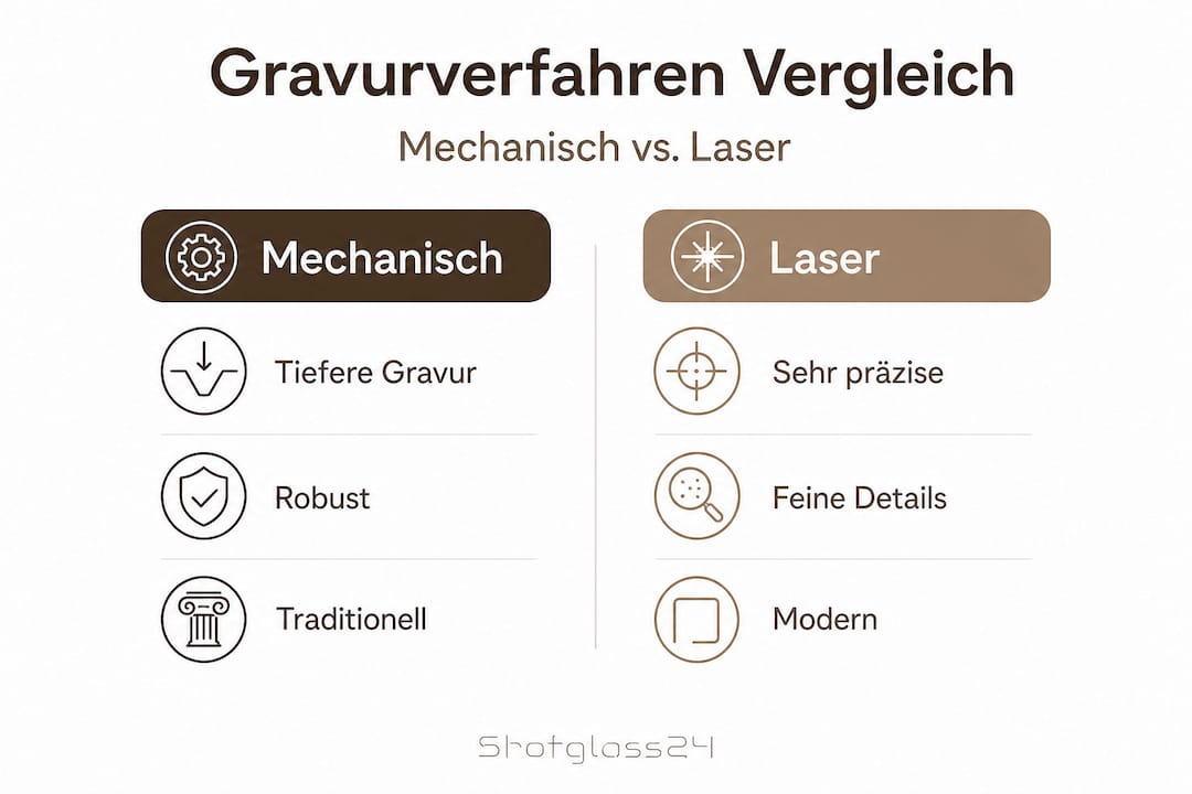 Übersichtsgrafik zeigt die verschiedenen Gravurtechniken für Gläser im Vergleich