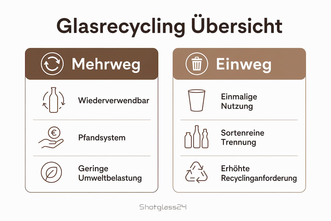 Grafik veranschaulicht die Unterschiede zwischen Mehrweg- und Einwegglas.