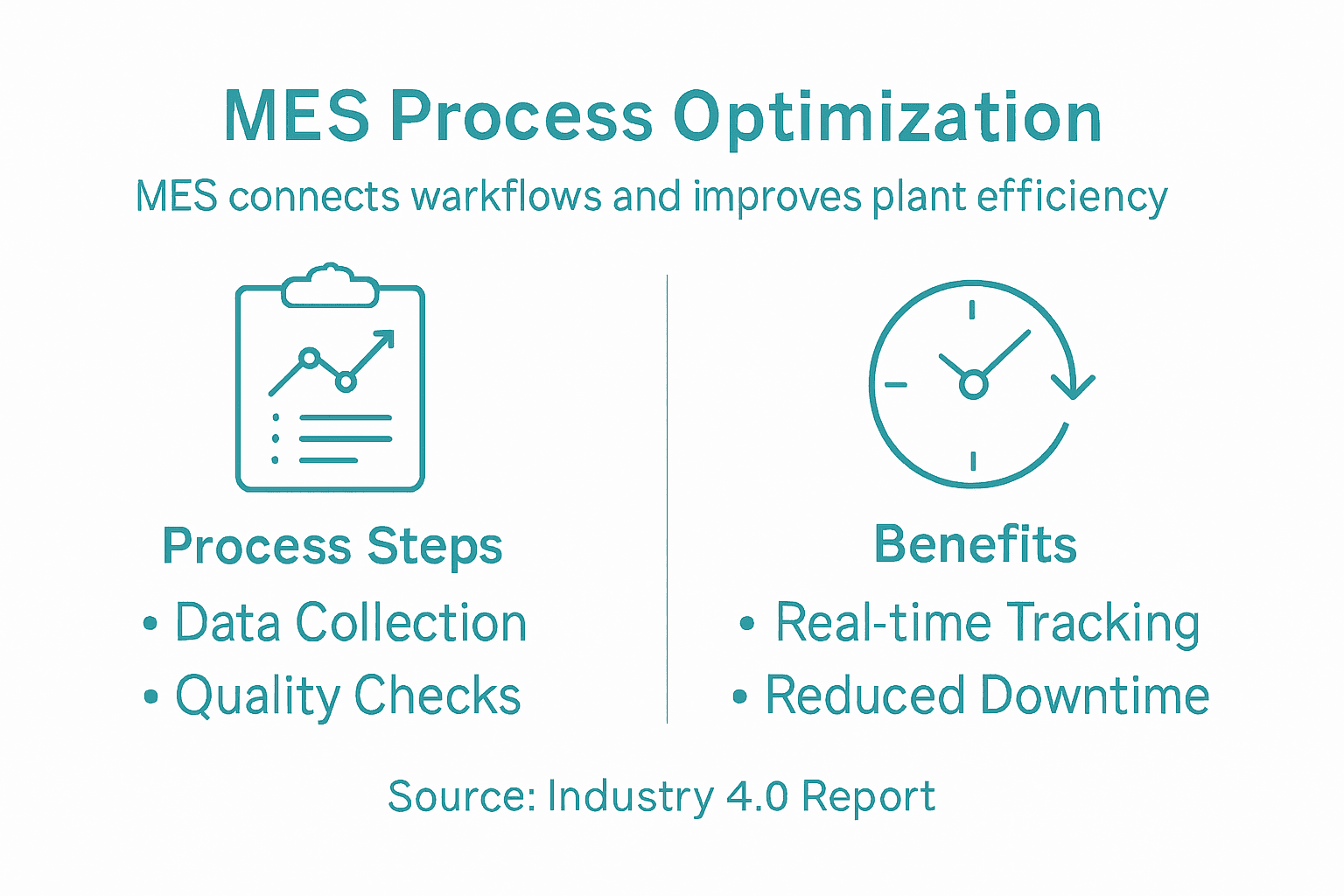 Infographic showing MES process steps and benefits