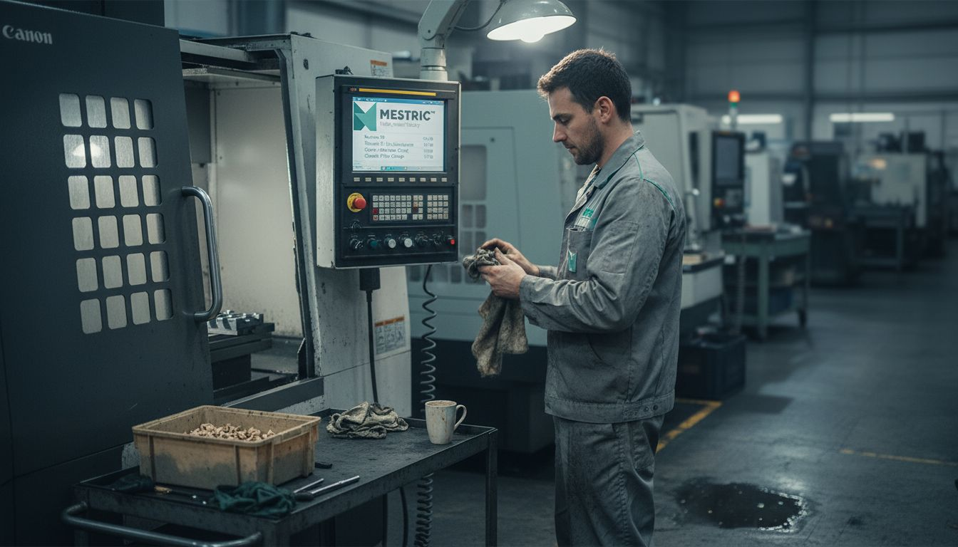 Worker maintains CNC machine for uptime