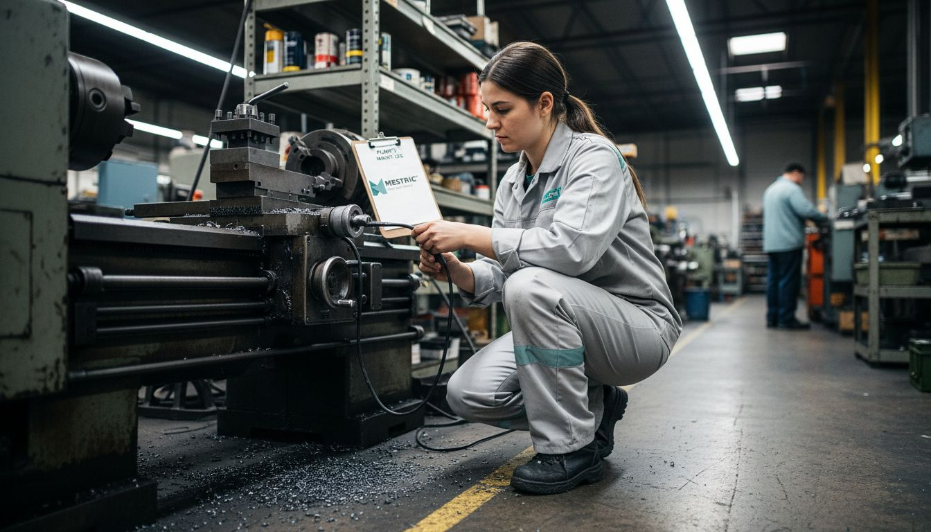 Technician attaches sensor for predictive maintenance