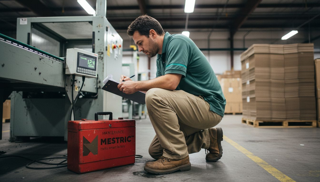 Technician documenting process data on equipment