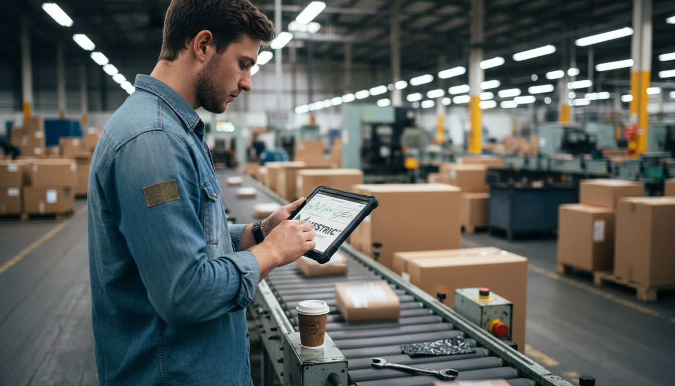Technician checking AI analytics on tablet