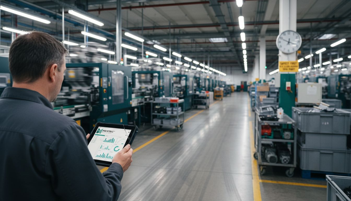 Technician viewing MES software in factory
