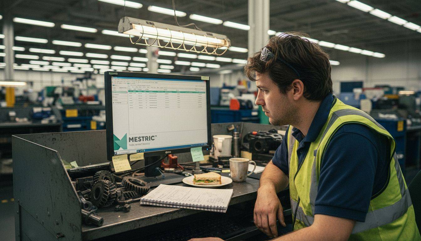 Technician reviewing MES work order screen