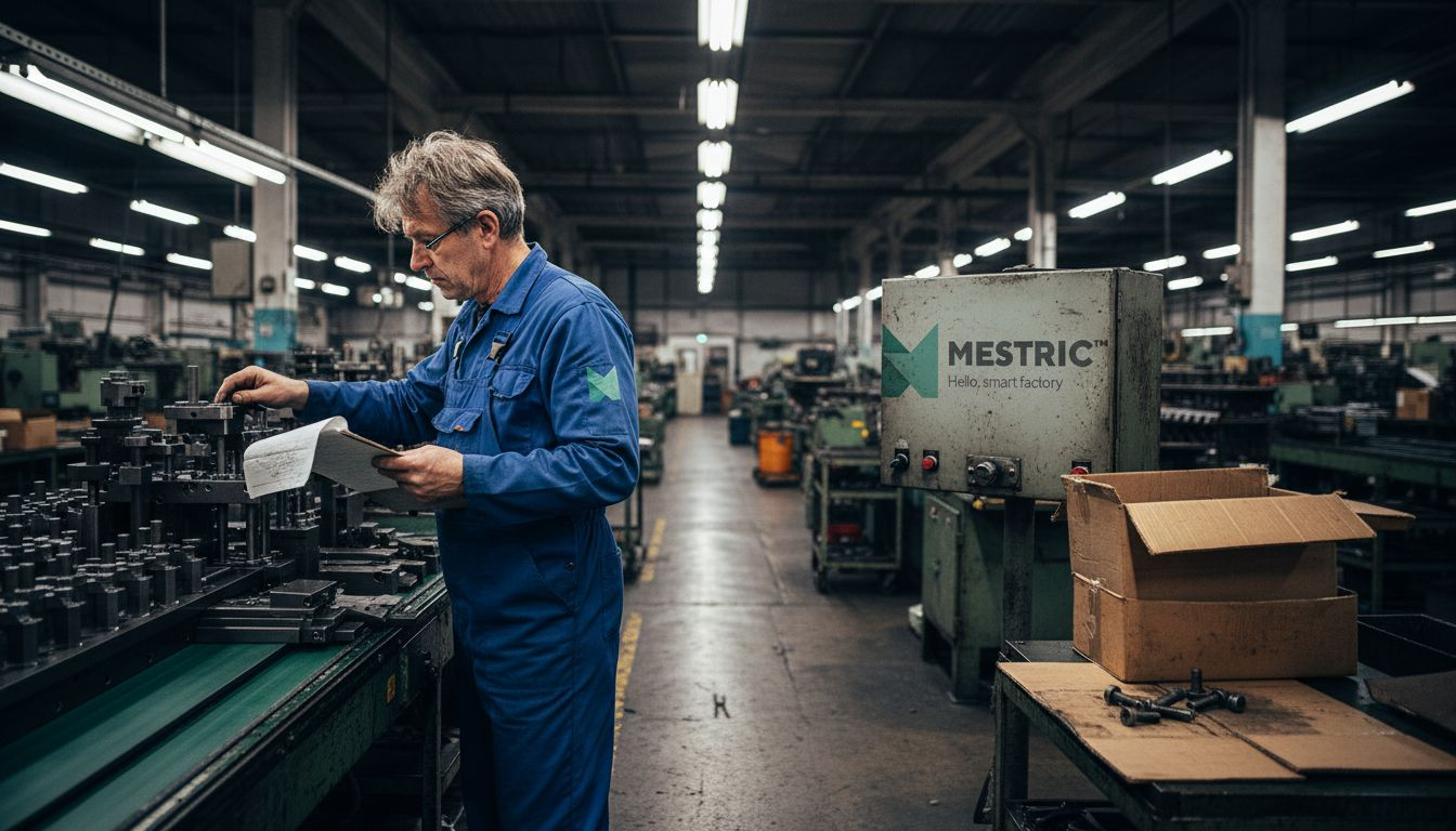 Machinist adjusts parts on traditional factory floor