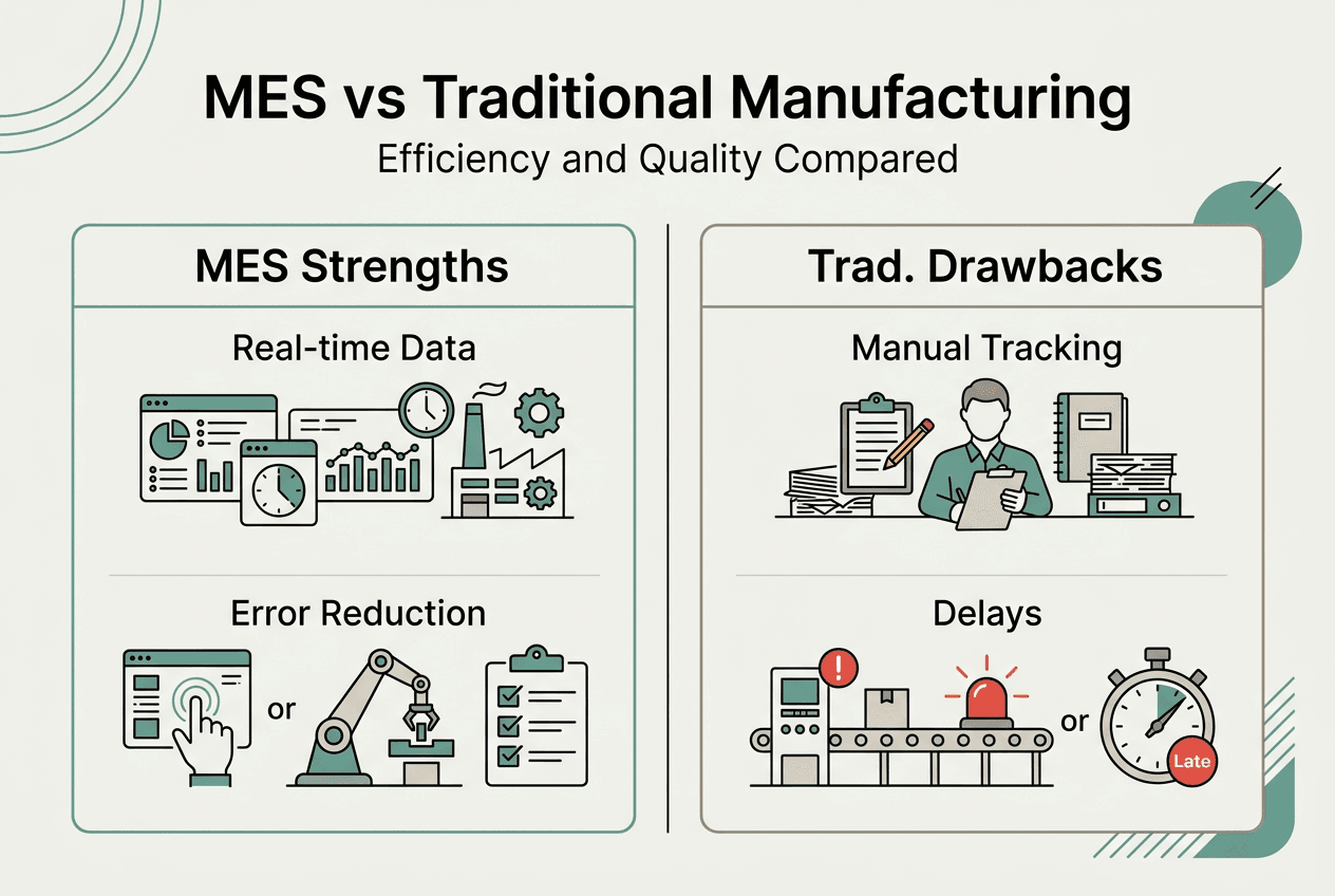 Infographic comparing MES and traditional manufacturing