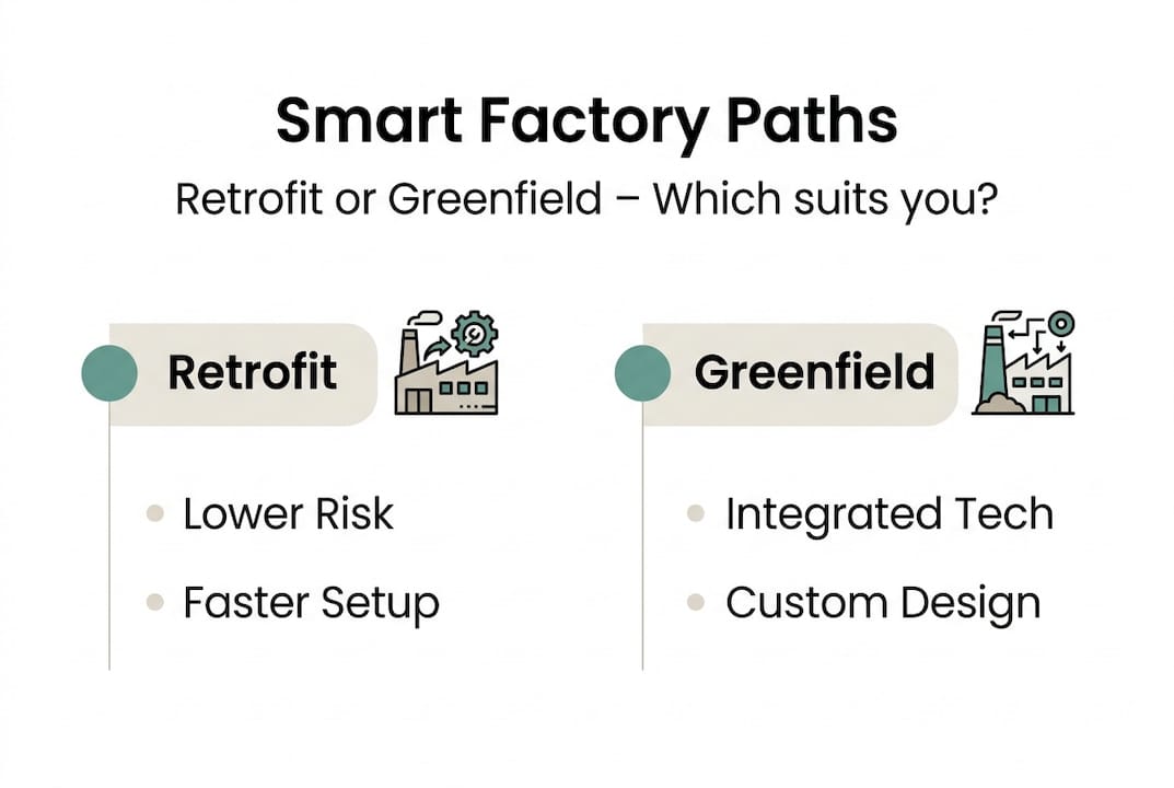 Infographic comparing retrofit vs greenfield factories