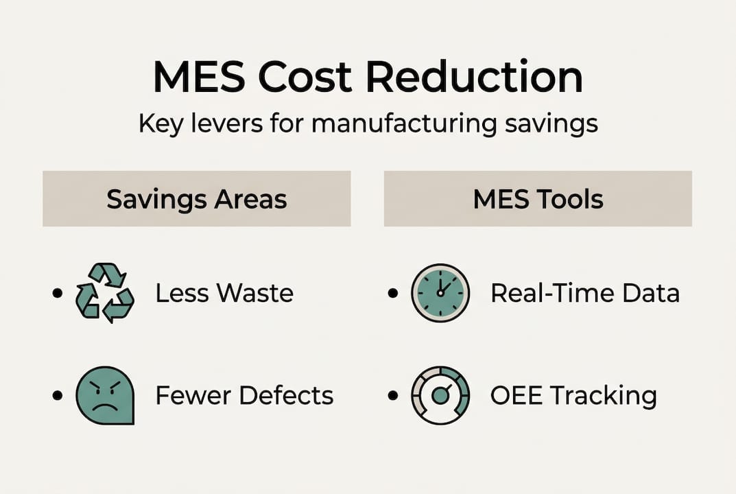 Infographic summarising MES cost reduction levers