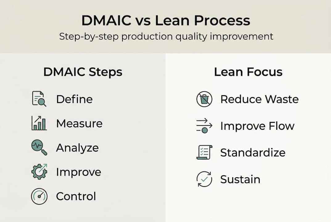 Infographic compares DMAIC and Lean improvement steps